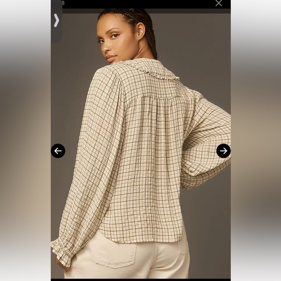 Pilcro Keira Long-Sleeve Plaid Blouse - Green, like new - Picture 2 of 10